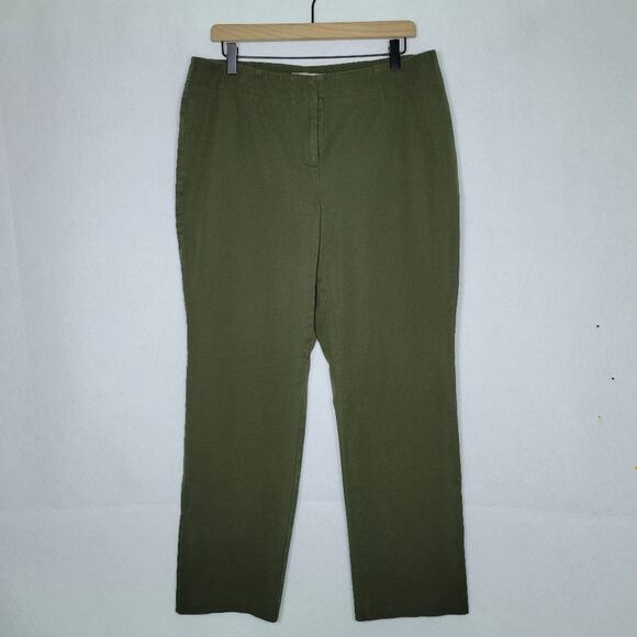 Chico's Olive Green Cotton Twill Straight Leg Pants Size 12Short - Picture 1 of 4